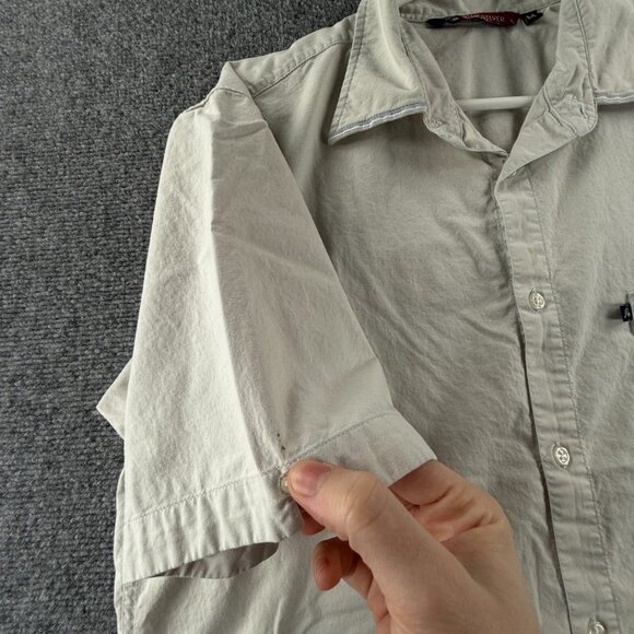 Quiksilver Medium Short Sleeve Gray Surf Pocket Solid Mens Shirt Woven Surf - Picture 13 of 14